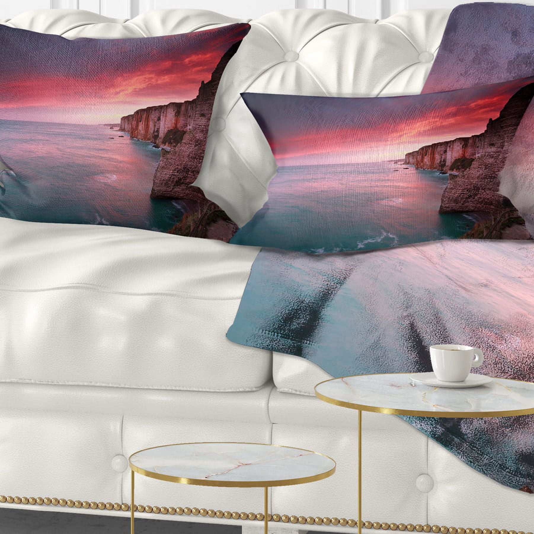 Dramatic Pillows Designart Dramatic Sunrise over Sea and Cliffs - Beach Photo Throw ...