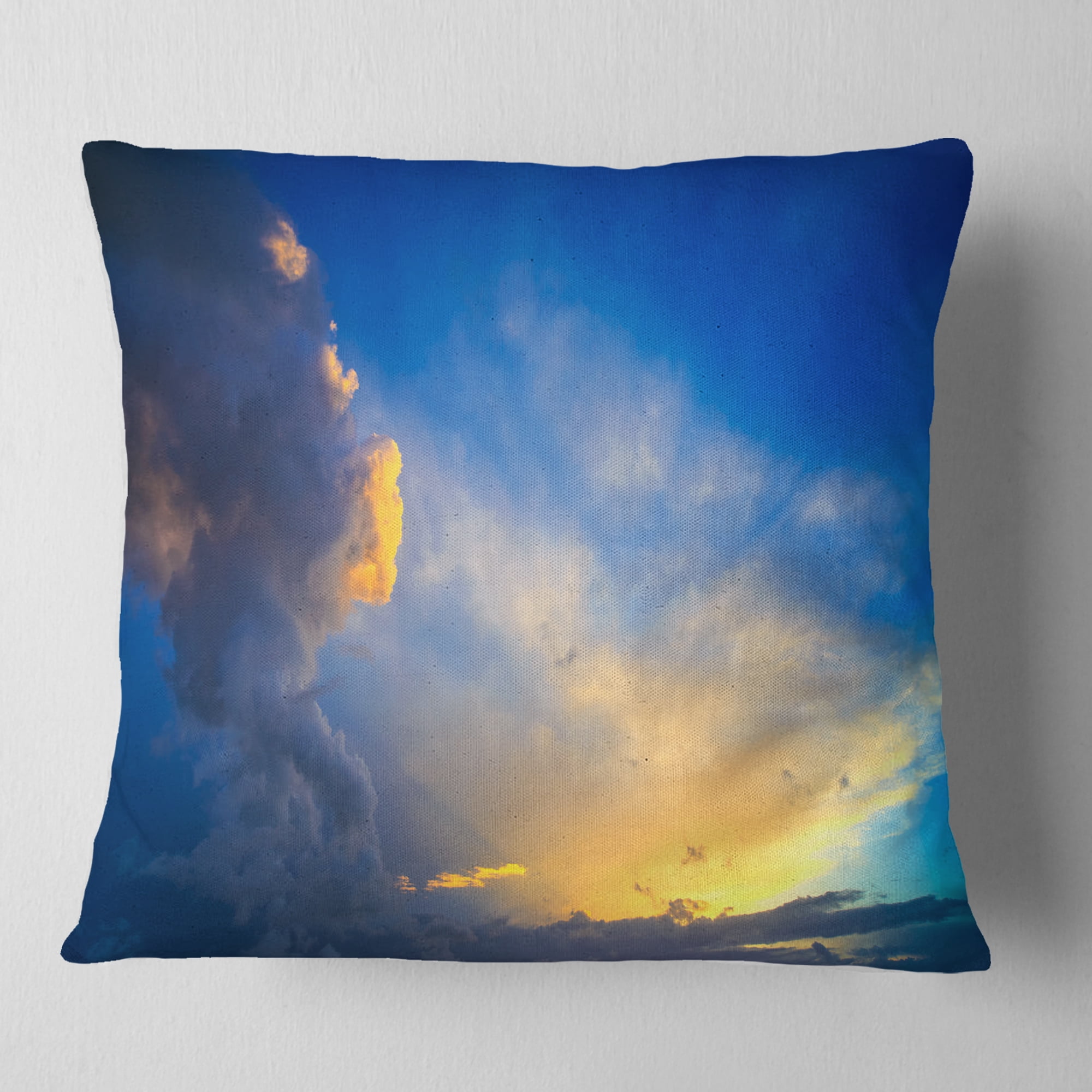 Designart Dramatic Sunset Sky with Thunderstorm - Beach Photo Throw Pillow - 16x16