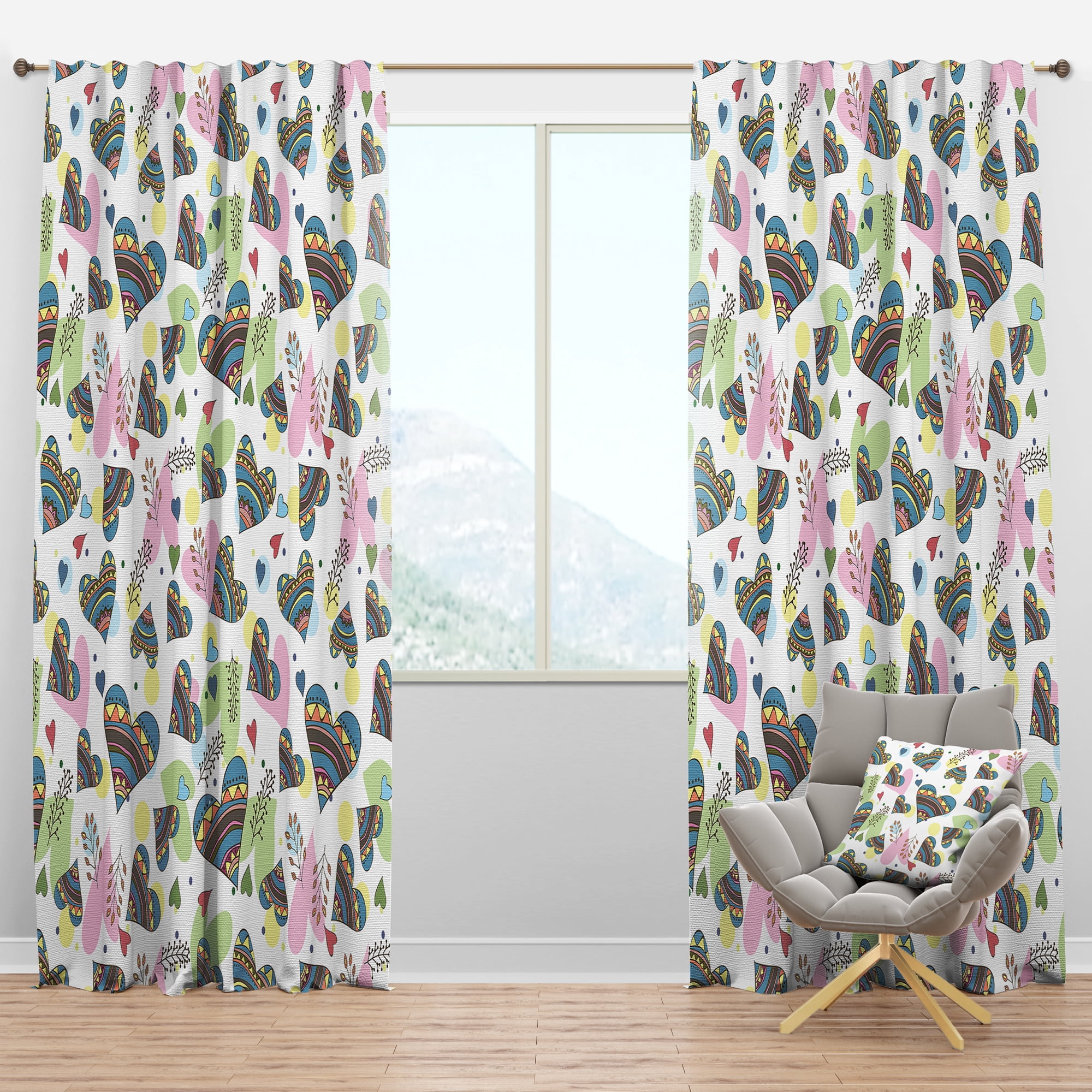 Designart 'Drawing Doodle Hearts Pattern' Modern & Contemporary Blackout Curtain Panel