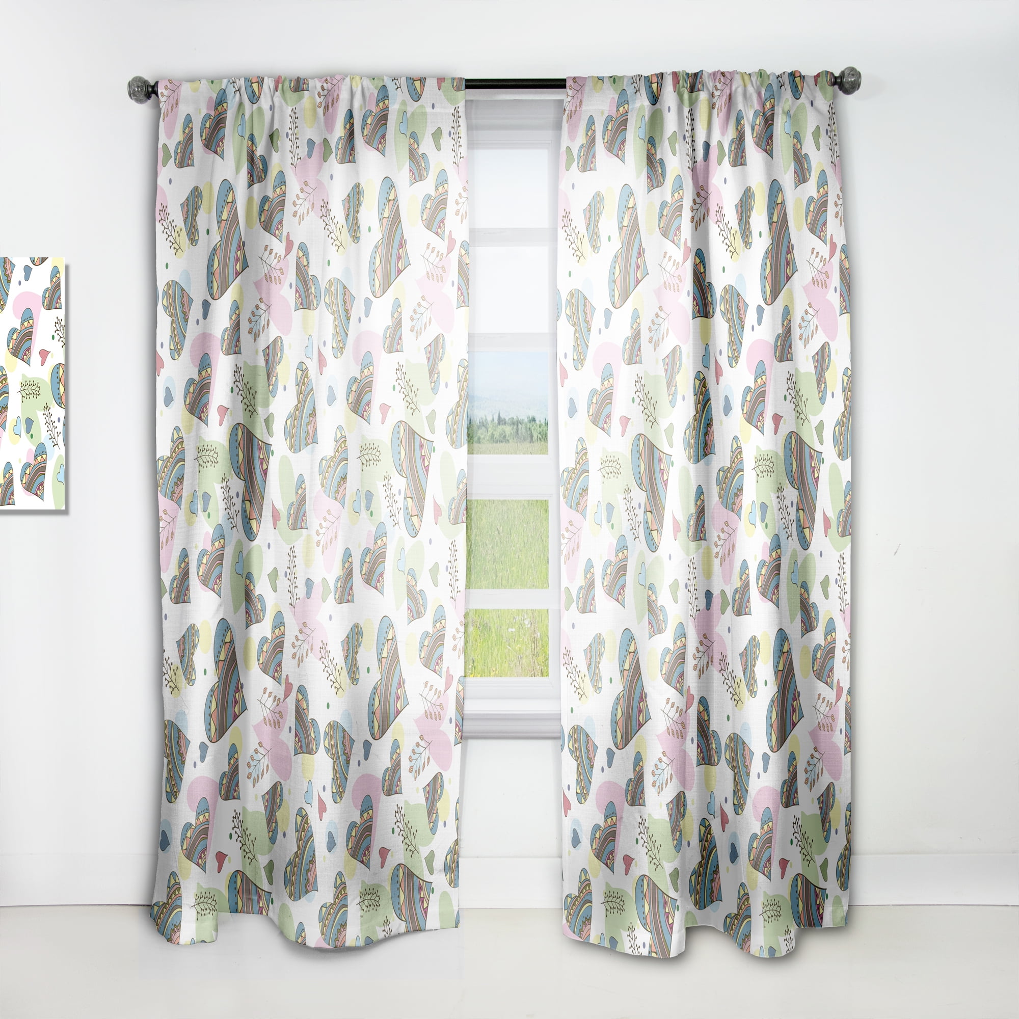 Designart 'Drawing Doodle Hearts Pattern' Modern & Contemporary Curtain Panel