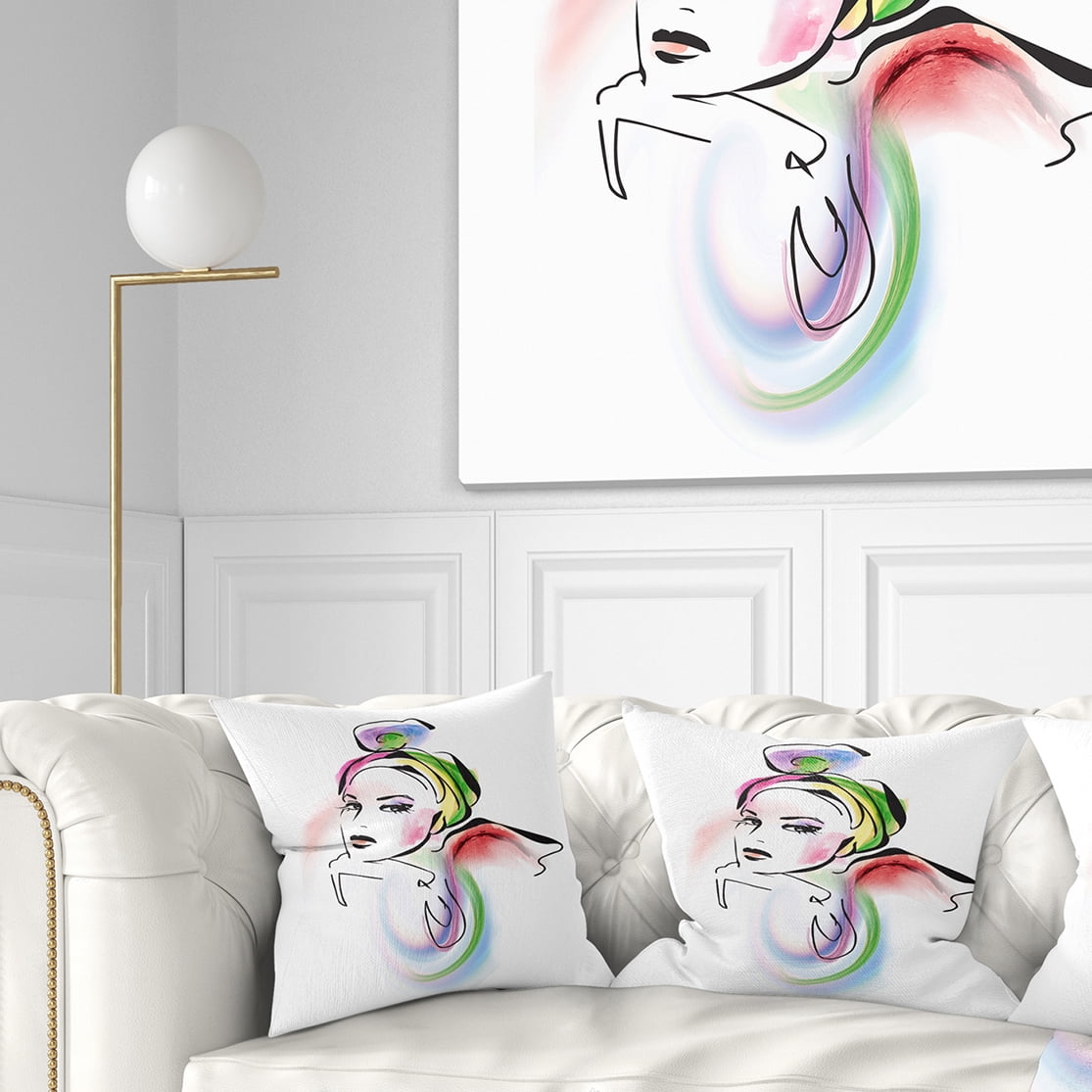 Designart Drawing Portrait of Woman - Abstract Throw Pillow - 16x16