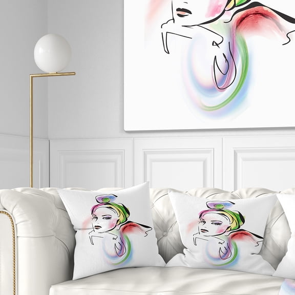 Designart Drawing Portrait of Woman - Abstract Throw Pillow - 18x18
