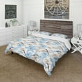 thumbnail image 1 of Designart 'Drawing of Blue Flowers with Little Bird' Floral Duvet Cover Set, 1 of 4