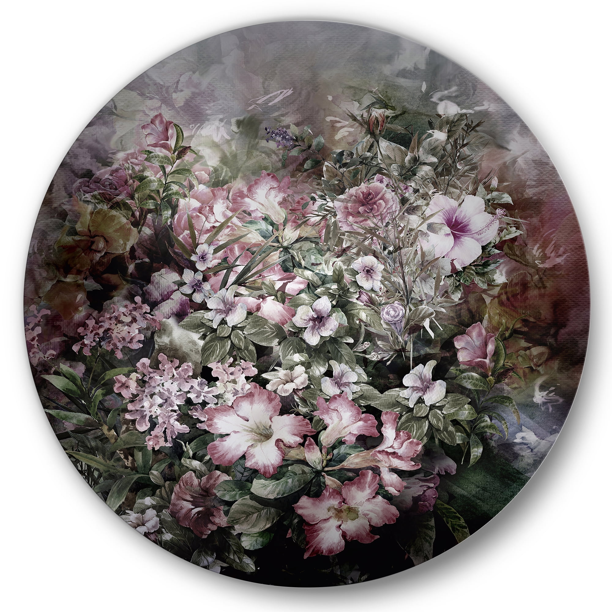 Designart 'Drawing of Flowers Retro IV' Vintage Circle Metal Wall Art 23x23 - Disc of 23