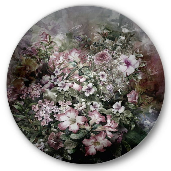 Designart 'Drawing of Flowers Retro IV' Vintage Circle Metal Wall Art 23x23 - Disc of 23