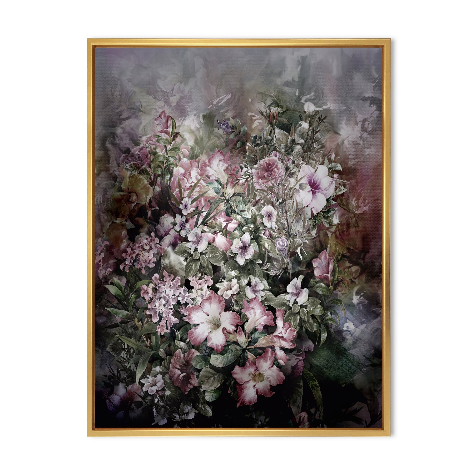 Designart 'Drawing of Flowers Retro IV' Vintage Framed Canvas Wall Art Print