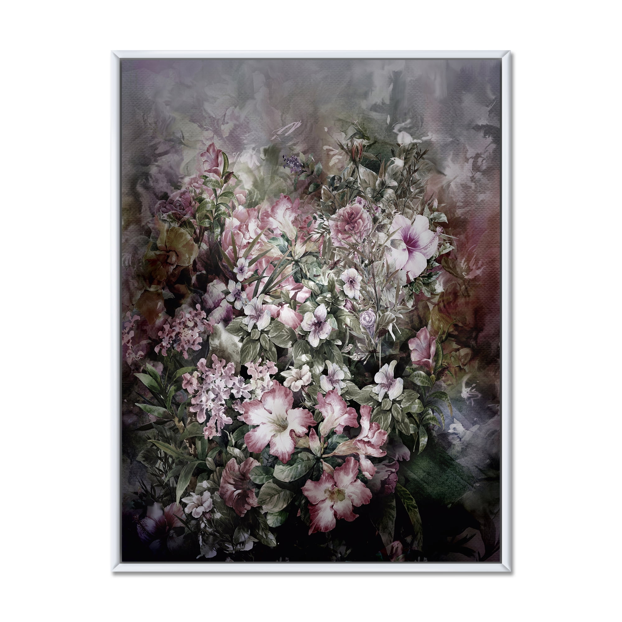 Designart 'Drawing of Flowers Retro IV' Vintage Framed Canvas Wall Art Print