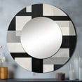 thumbnail image 1 of Designart "Dream Of Black And White Cuboids" Abstract Shapes Black Large Round Mirror - Round Bedroom Mirror Wall Decor - Modern Round Printed Mirror - 23" x 23", 1 of 6