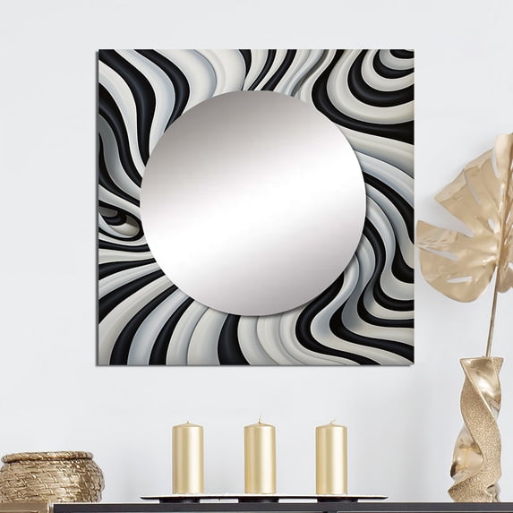 Designart "Dream Black and White Optical Art III" Abstract Square Mirror Wall Decor Transitional - Large Black Square Bathroom Mirror - Square Printed Wall Mirror Art