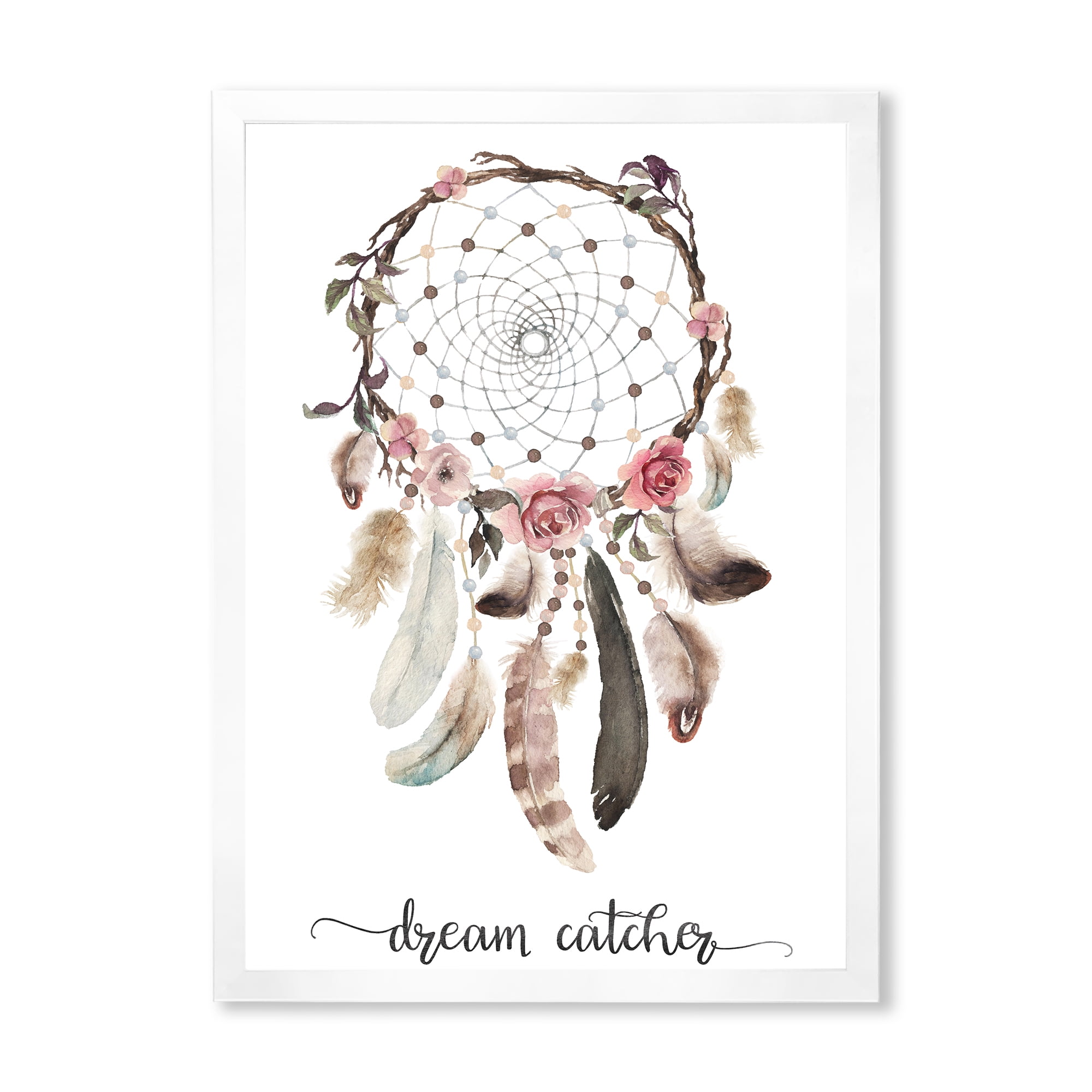 Designart 'Dream Catcher Made With Ethnic Feathers' Bohemian & Eclectic Framed Art Print