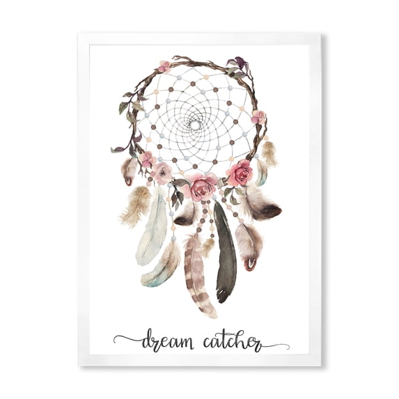 Designart 'Dream Catcher Made With Ethnic Feathers' Bohemian & Eclectic Framed Art Print