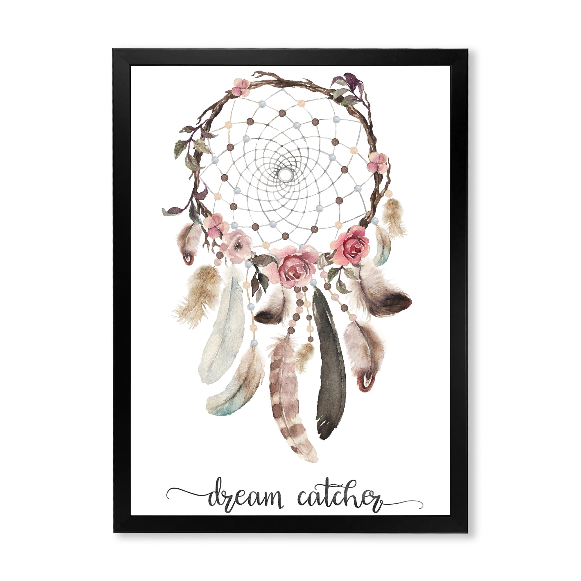 Designart 'Dream Catcher Made With Ethnic Feathers' Bohemian & Eclectic Framed Art Print