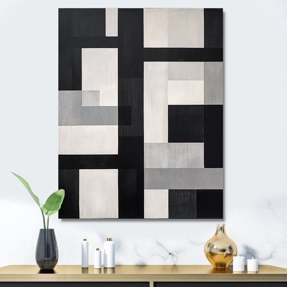 Designart "Dream Of Black And White Cuboids I" Abstract Shapes Canvas Art Print
