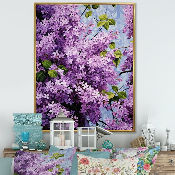 Designart "Dream Of Lilacs In Minimalism" Lilacs Floater Framed Canvas Wall Art