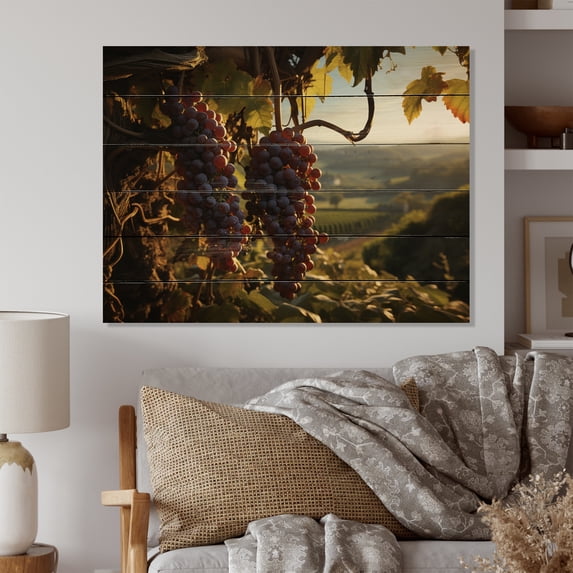 Designart "Dreamcatcher Vineyards with Purple Grapes" Farmhouse Print on Natural Pine Wood