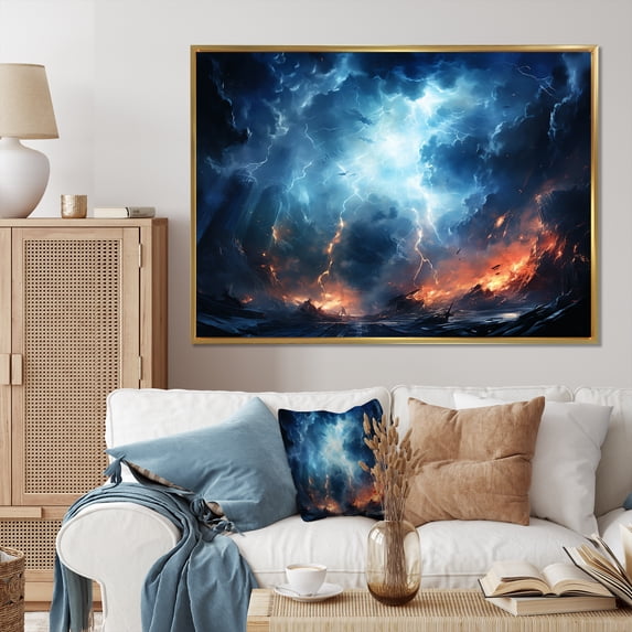 Designart "Dreaming Amid Electric Lightning" Landscapes Floater Framed Canvas Wall Art