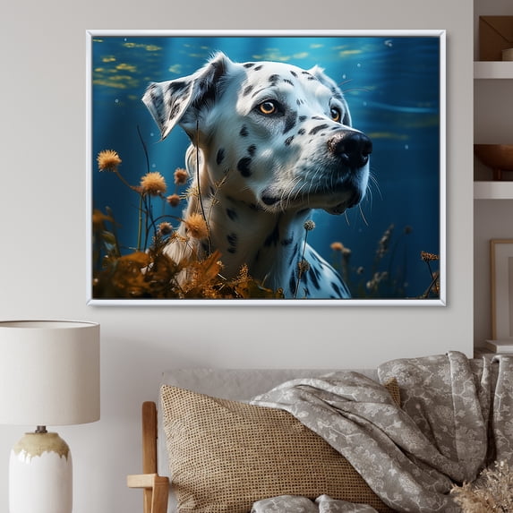 Designart "Dreaming Dalmatian" Animals Dog Floater Framed Wall Art Living Room
