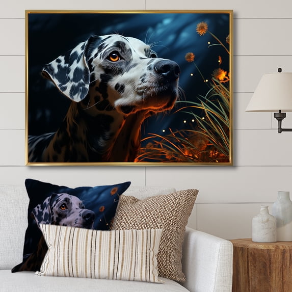Designart "Dreaming Dalmatian I" Animals Dog Floater Framed Canvas Wall Art