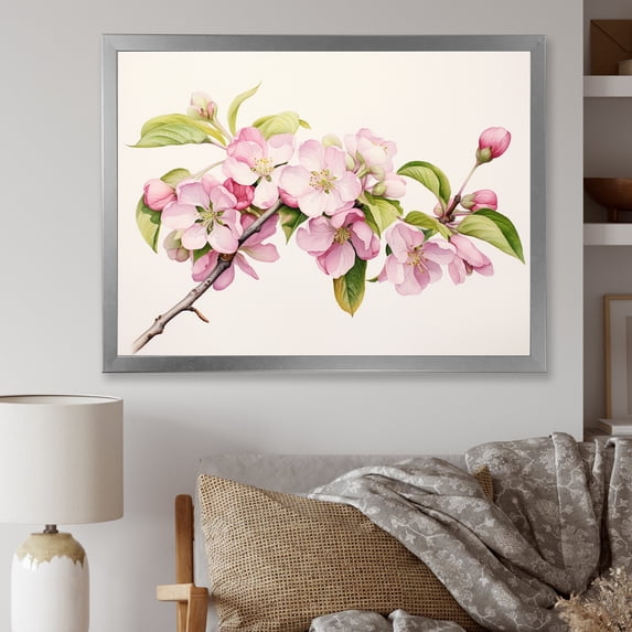 Designart "Dreaming In Apple Blossom Minimalism" Apple Blossom Picture Framed Canvas Prints