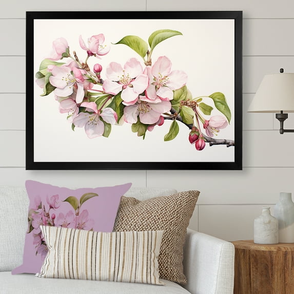 Designart "Dreaming In Apple Blossom Minimalism I" Apple Blossom Picture Framed Wall Decor