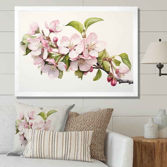 Designart "Dreaming In Apple Blossom Minimalism I" Apple Blossom Picture Framed Wall Decor