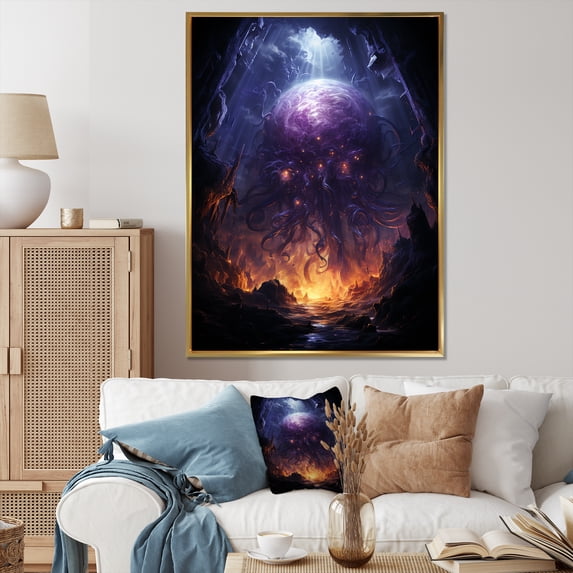 Designart "Dreaming Landscape Of Orbital Overture I" Abstract Landscape Floater Framed Wall Decor