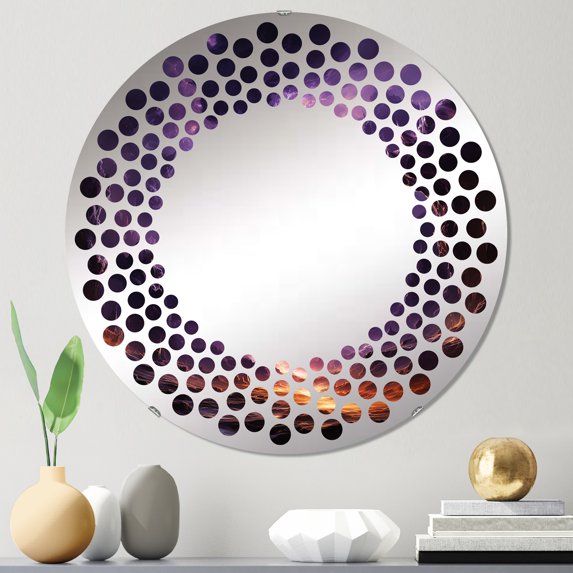 Designart "Dreaming Landscape of Orbital Overture" Abstract Landscape Polka Dot Round Wall Mirror - Landscapes Oval Printed Decorative Mirror - Multiple Color Options