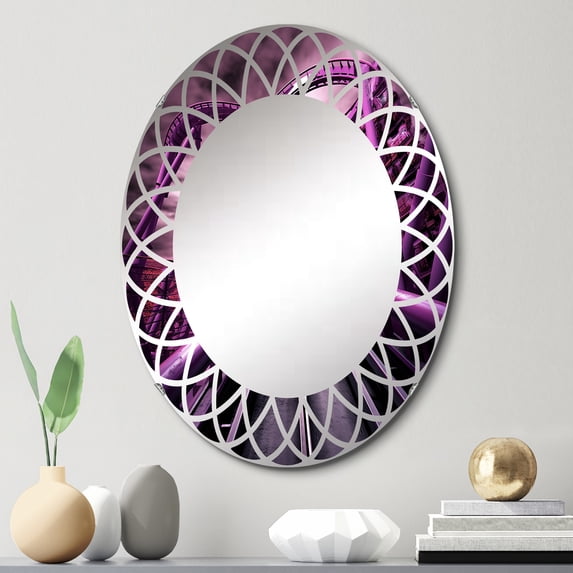 Designart "Dreaming of Looping on a Rollercoaster II" Architecture Round Wall Mirror - Industrial Oval Printed Decorative Oversized Mirror - Multiple Color Options