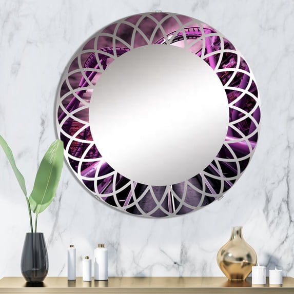 Designart "Dreaming of Looping on a Rollercoaster II" Architecture Round Wall Mirror - Industrial Oval Printed Decorative Oversized Mirror - Multiple Color Options