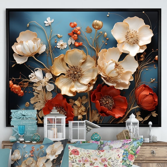Designart "Dreaming Of Remembrance Poppies I" Flower Field Floater Framed Canvas Art Print