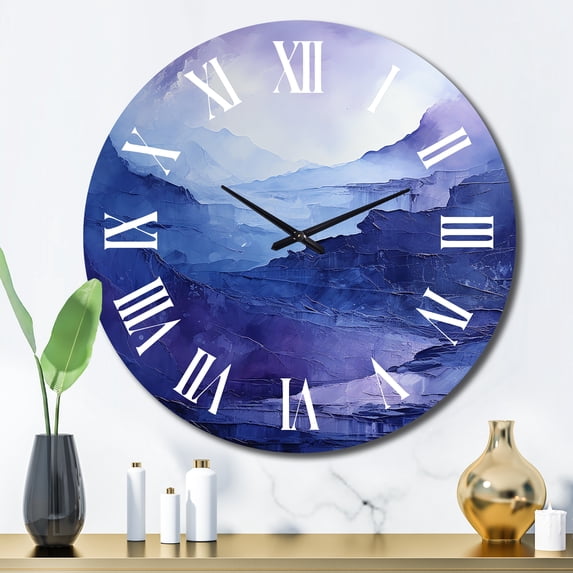 Designart "Dreaming in Indigo I" Abstract Landscape Oversized Wall Clock