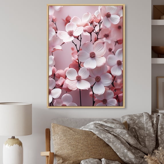 Designart "Dreaming in Pink with Dogwood" Floral & Botanical Floater Framed Canvas Print