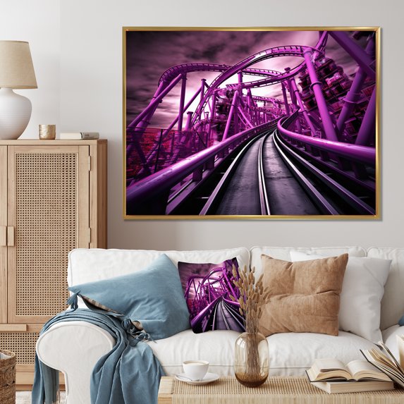 Designart "Dreaming of Looping on a Rollercoaster II" Architecture Floater Framed Wall Art Living Room
