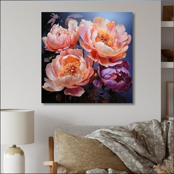 Designart "Dreaming of Peach Peonies" Floral Canvas Print