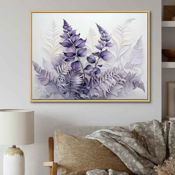 Designart "Dreaming of Violet Ferns I" Floral Floater Framed Wall Art Print