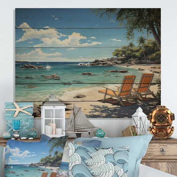 Designart "Dreaming of the Tropical Beach I" Nautical & Beach Print on Natural Pine Wood