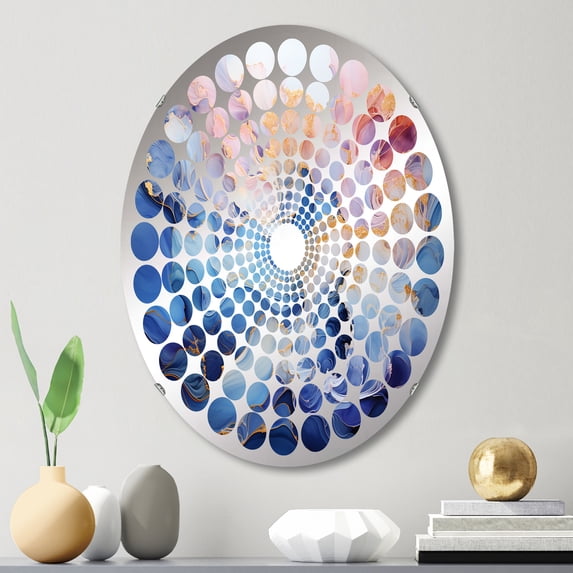 Designart "Dreamlike Alcohol Ink Fusion" Abstract Shapes Radial Dot Round Wall Mirror - Abstract Oval Printed Decorative Mirror - Multiple Color Options