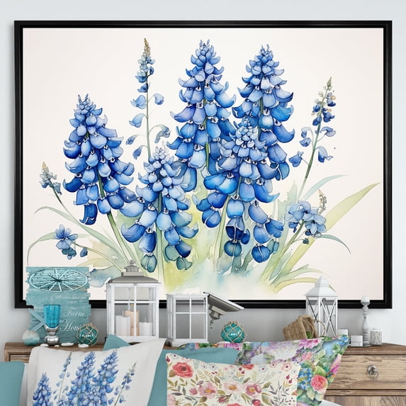 Designart "Dreamlike Blue Bonnets Minimalism" Blue Bonnets Floater Framed Wall Art Prints