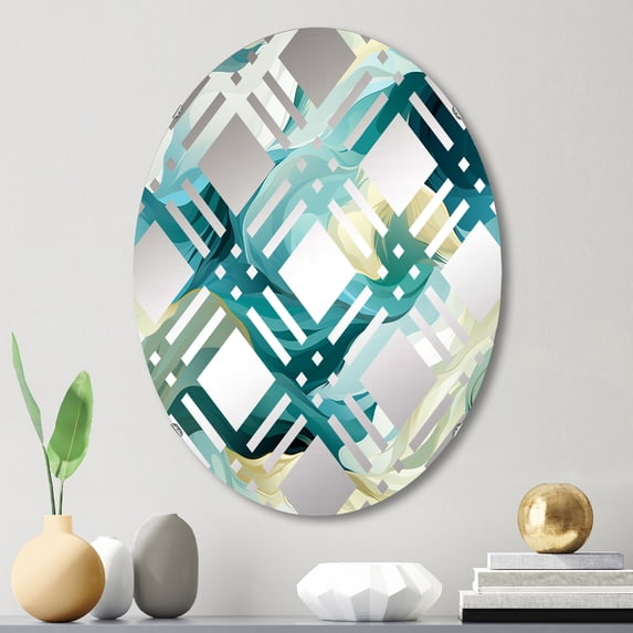 Designart "Dreamlike Ethereal Camo" Camouflage Plaid Round Wall Mirror - Oval Printed Decorative Mirror - Multiple Color Options