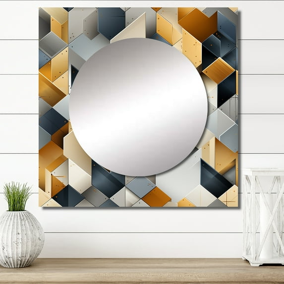 Designart "Dreamlike Hexagons in Soothing Grey III" 0 Square Mirror For Wall Decor - Large Grey Square Printed Wall Mirror Art - Square Modern Mirror - Wall Mounted Square Large Mirror