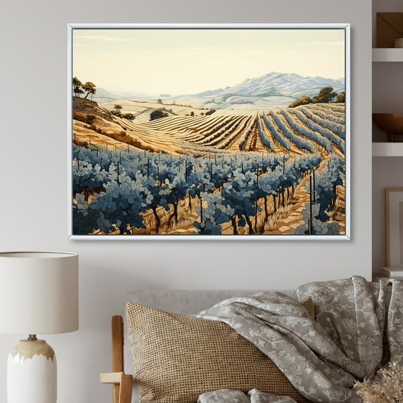 Designart "Dreamlike Vineyard In Minimalism" Vineyard Floater Framed Wall Art Living Room
