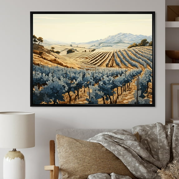 Designart "Dreamlike Vineyard In Minimalism" Vineyard Floater Framed Wall Art Living Room