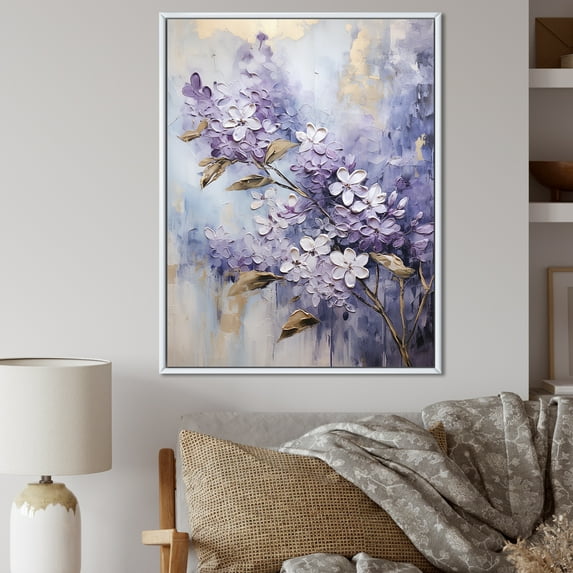 Designart "Dreams Of Pastel Lilacs In Purple And Gold I" Lilacs Floater Framed Canvas Prints