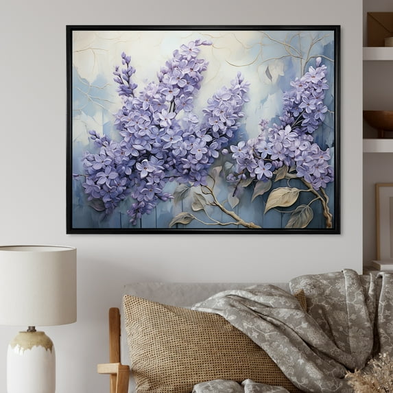 Designart "Dreams Of Pastel Lilacs In Purple And Gold IV" Lilacs Floater Framed Wall Art Prints