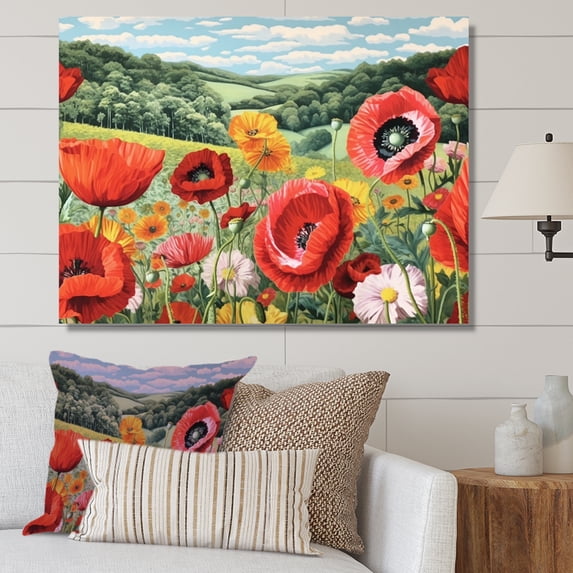 Designart "Dreams Of Vibrant Red Poppy Fields" Poppy Canvas Art Print