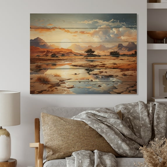 Designart "Dreams Sahara African Wall art II" African Print on Natural Pine Wood