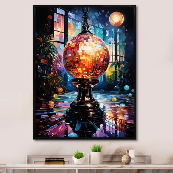 Designart "Dreams of Disco Ball I" Fashion Framed Wall Art - Modern Colorful Jukeboxes Living Room Framed Canvas Art
