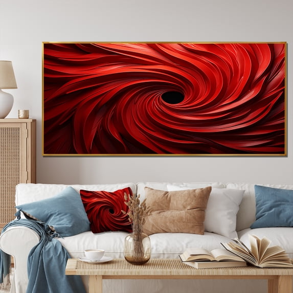 Designart "Dreamscape Red Abstract Spiral III" Extra Large Abstract Framed Wall Art - Transitional Red Abstract Spirals Living Room Framed Canvas Art