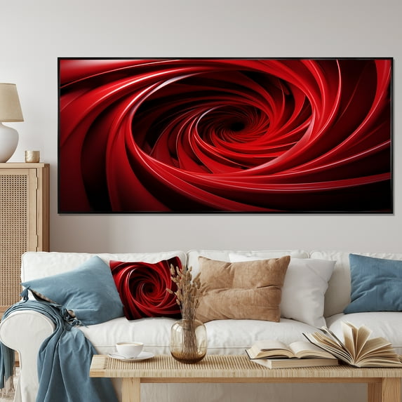 Designart "Dreamscape Red and Black Abstract Spiral" Oversized Abstract Framed Wall Art - Transitional Red Abstract Spirals Entryway Framed Wall Art Print
