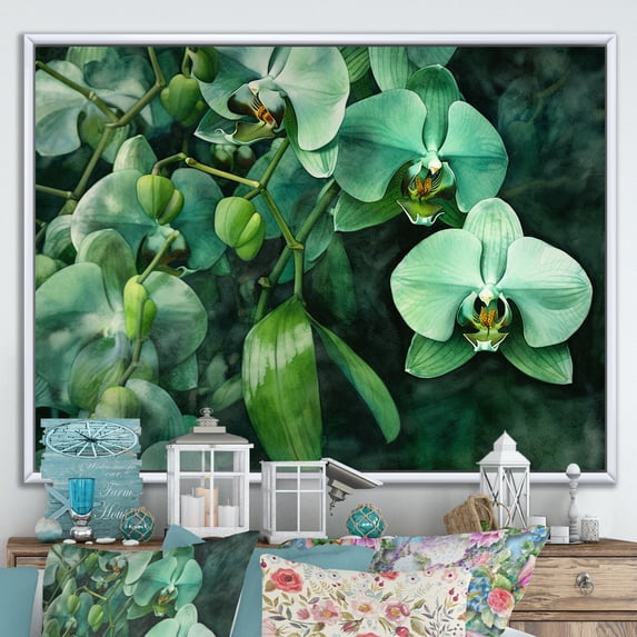 Designart "Dreamscapes Of Green Orchid Fantasy I" Orchids Floater Framed Canvas Prints